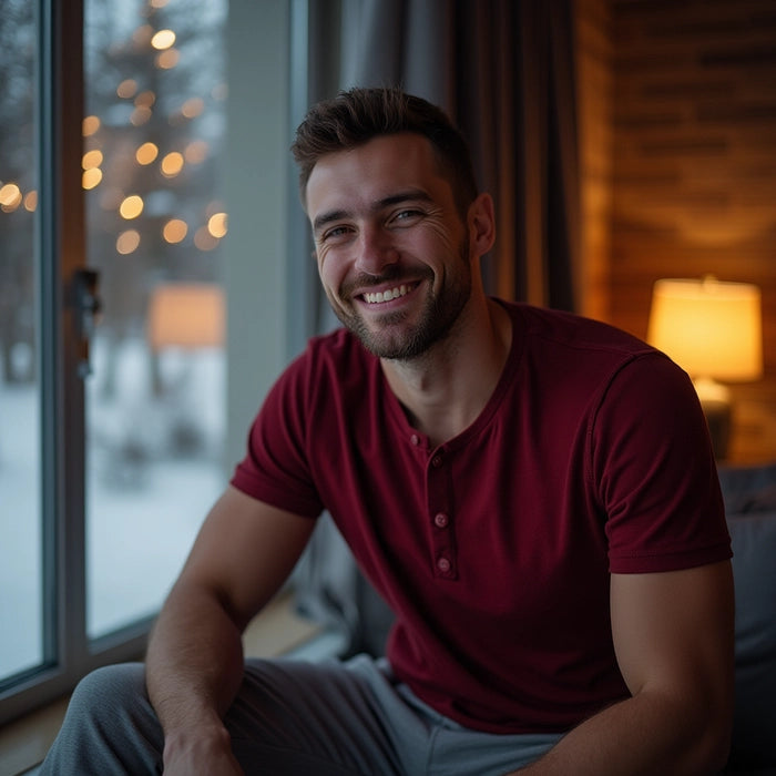 Maroon Henley Half Sleeves T-Shirt For Men