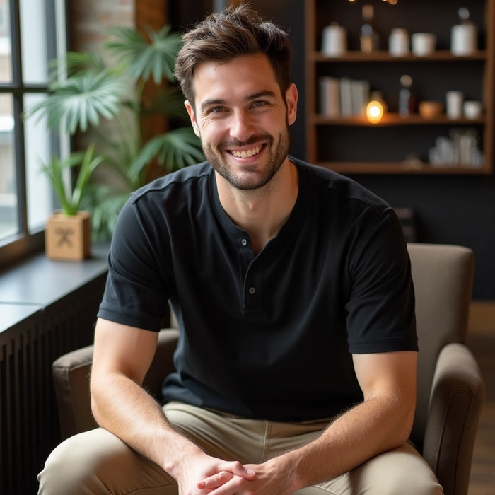 Black Henley Half Sleeves T-Shirt For Men