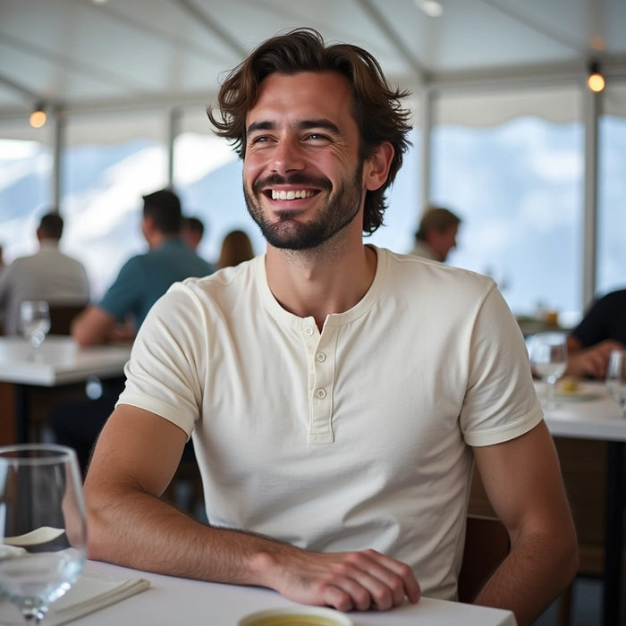 White Henley Half Sleeves T-Shirt For Men