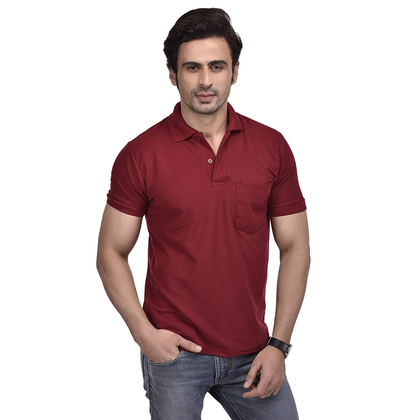 Pack of 5 Collar T-Shirt With Pocket ( Black + Navy + White +Bottle Green + Maroon )