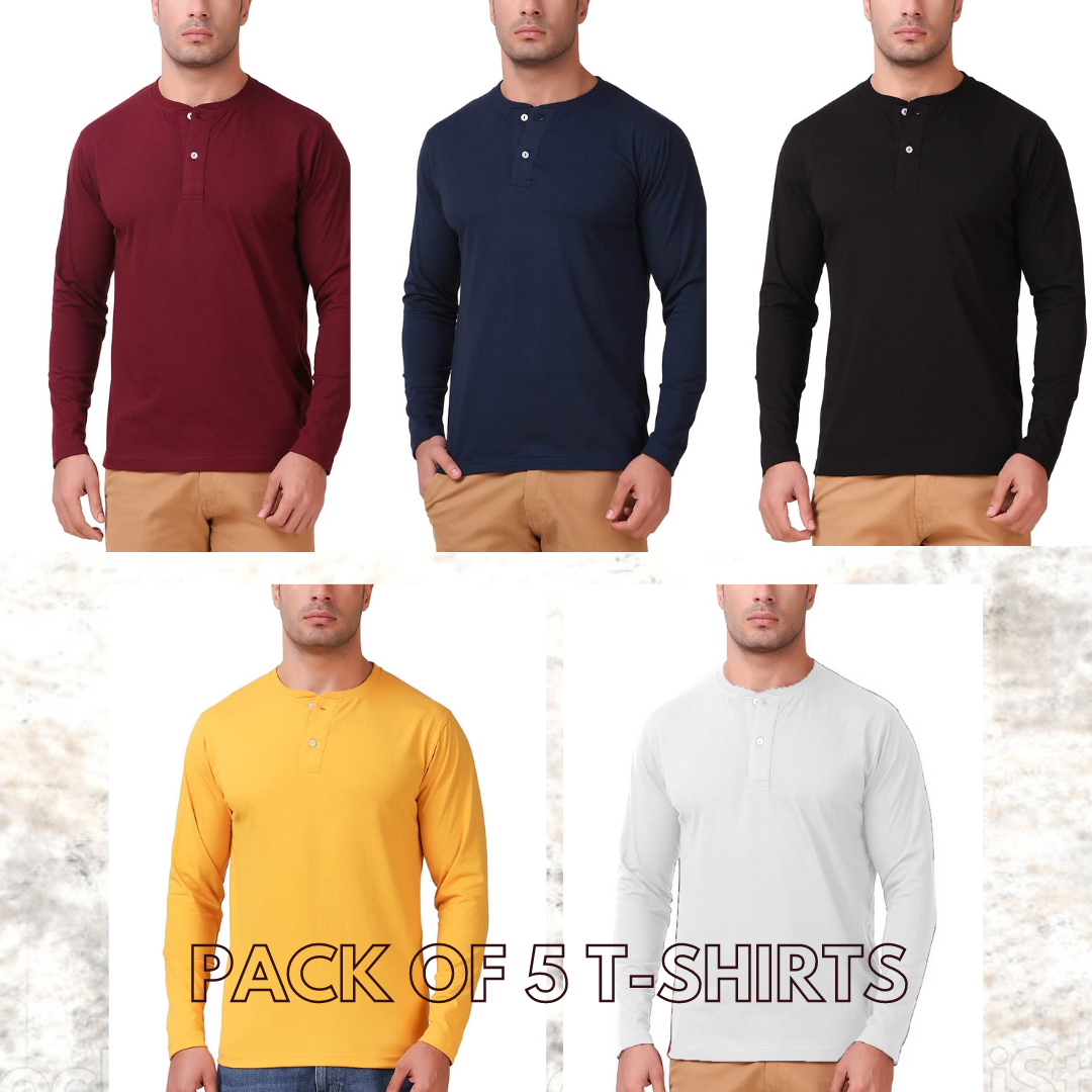 Pack of 5 Henley T Shirt For Men Zeodra Fashion