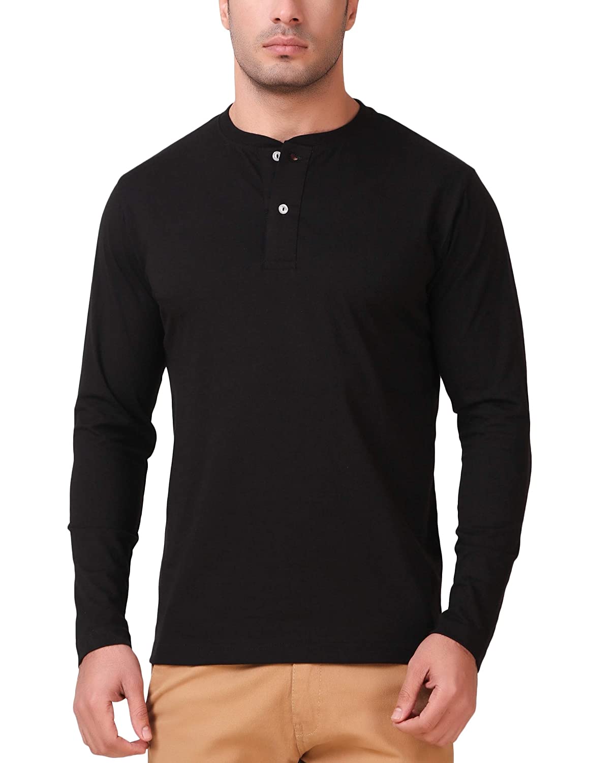 Black Henley Full Sleeves T-Shirt For Men