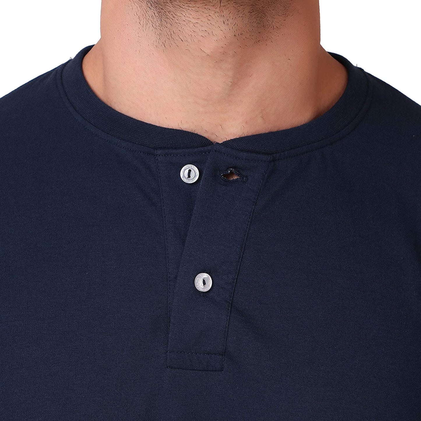 Navy Blue Henley Full Sleeves T-Shirt For Men