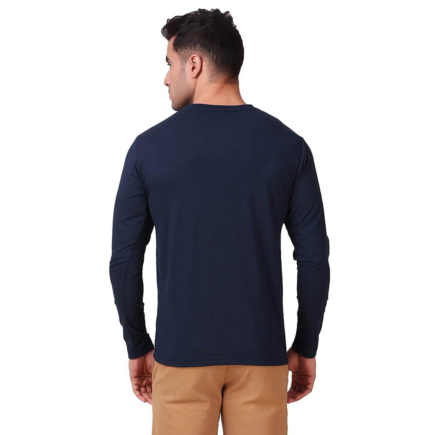 Navy Blue Henley Full Sleeves T-Shirt For Men