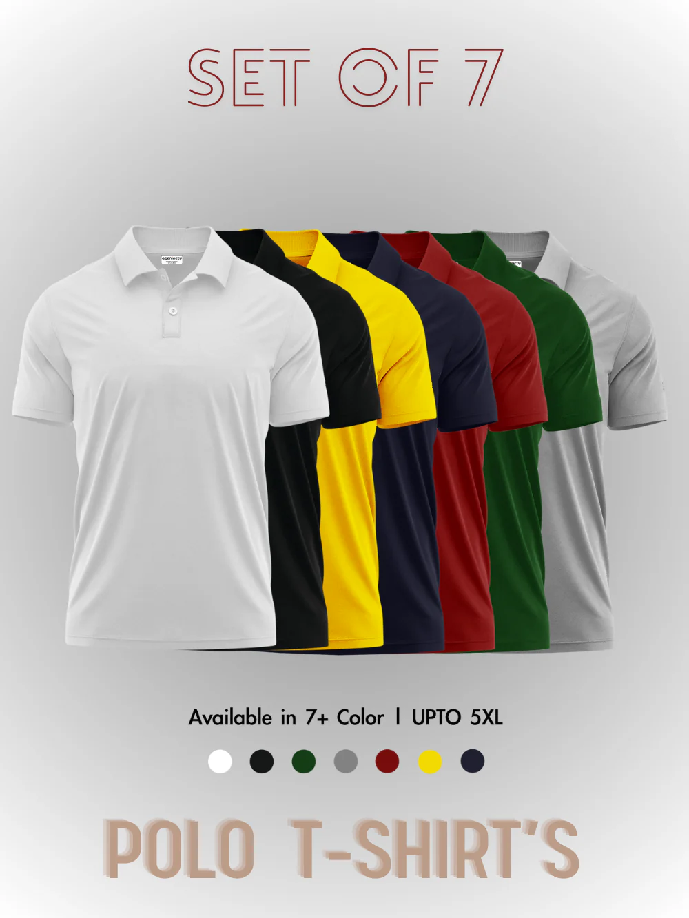 Pack of 7 Solid Collar T-shirts