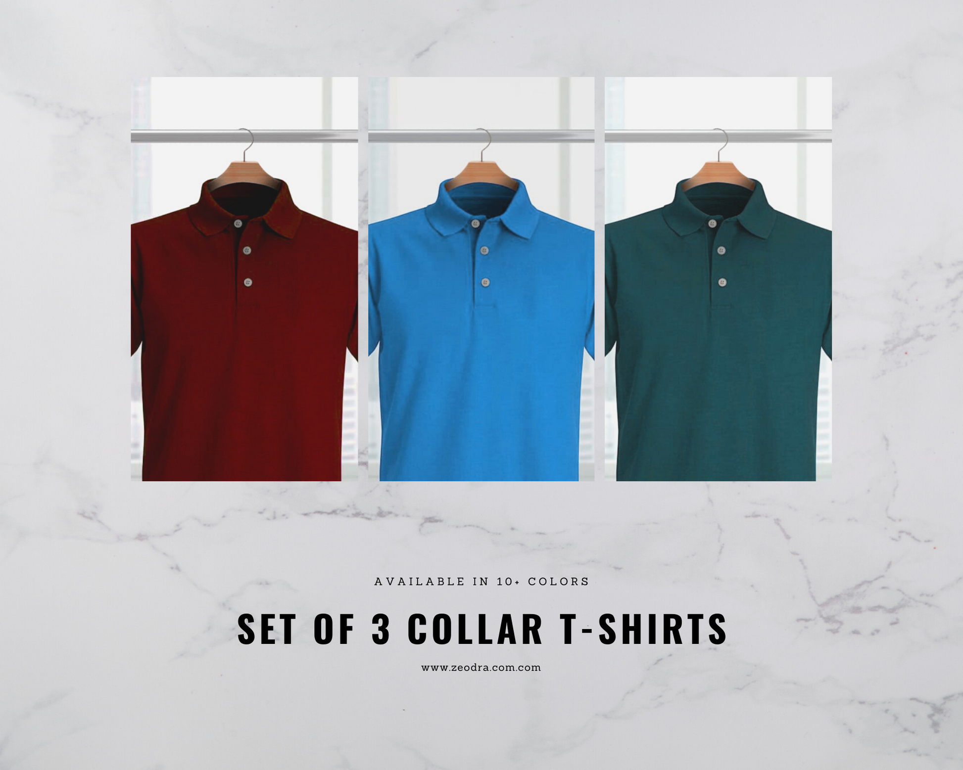 Pack of 3 Solid Collar T shirt Zeodra Fashion