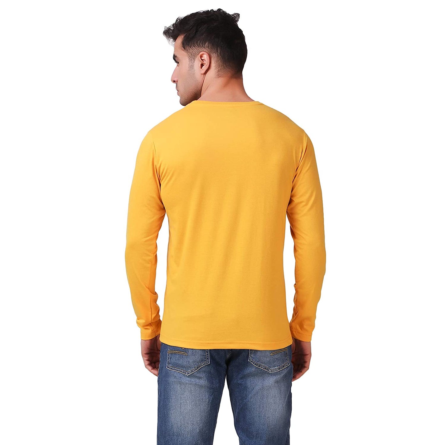 Mustard Henley Full Sleeves T-Shirt For Men